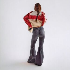 Free People‎ High Rise Stretch Flare Jeans 28 Just Float On Raw Hem Washed Black